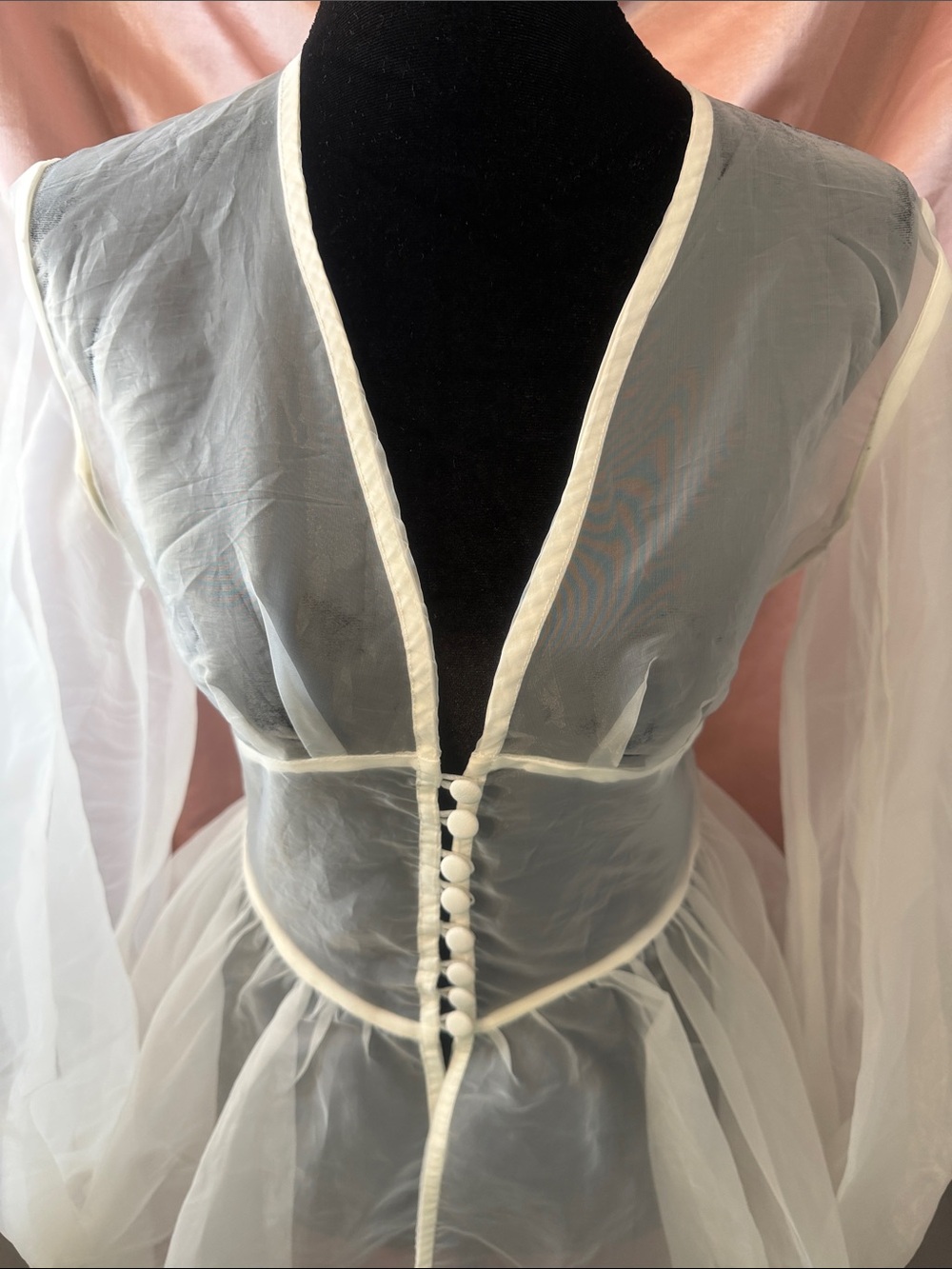 AKIRA Sheer White Organza Corset-Front Peplum Blouse - Picture 5 of 9